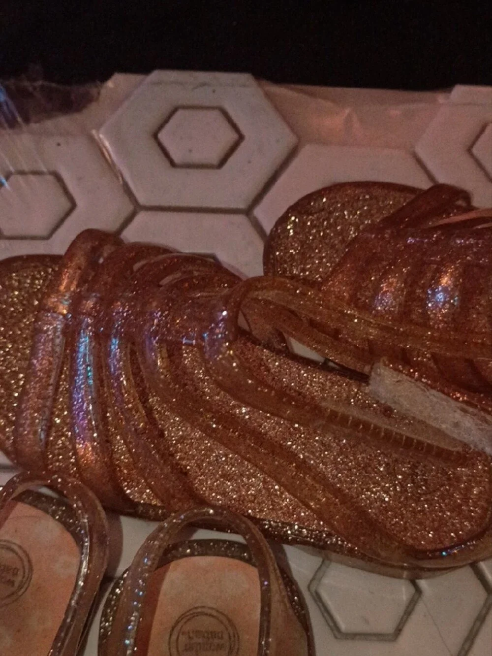 Kids Sparkle Jelly Sandals - Rose Gold